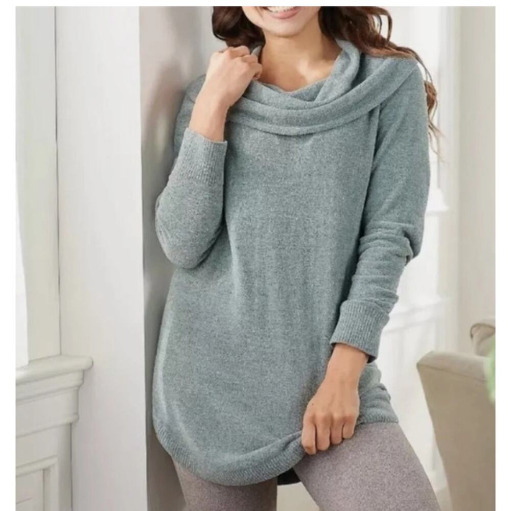Barefoot Dreams CozyChic Ultra Lite Pullover Cowl Turtleneck Sweater Jade 2X